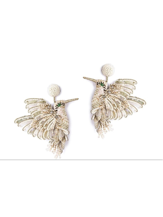 Deepa Gurnani Jewelry - NWT Deepa Gurnani Hummingbird Beaded Drop Earrings in Ivory and Gold